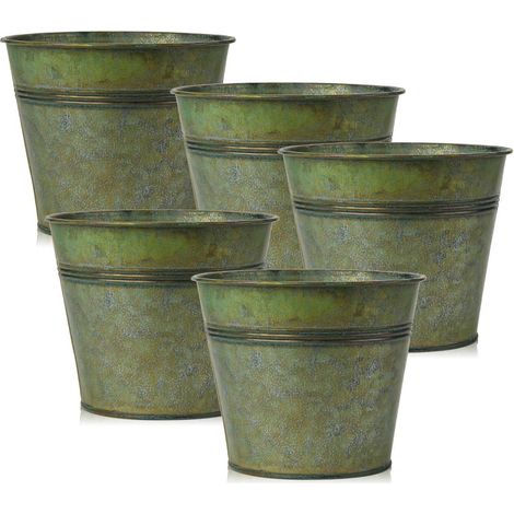 Blumentöpfe 5er Set verzinkt Stahl Pflanztöpfe Outdoor Grün (1/5)