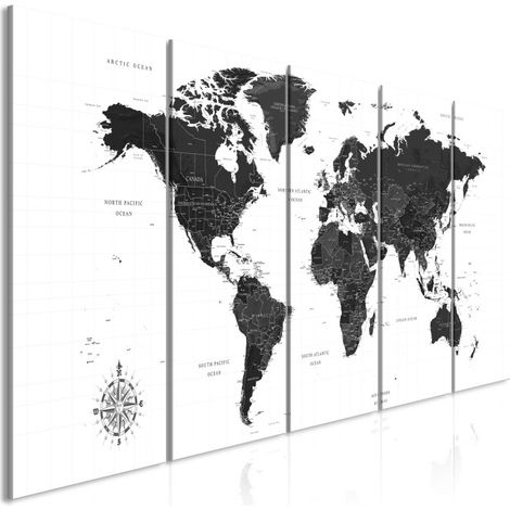 Tableau 5 Panneaux "Black & White Map Narrow" 80 x 200 cm (1/2)
