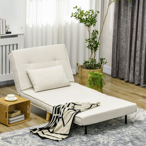 Sillón Cama Individual 3 en 1 Sofá Cama Plegable con Respaldo Ajustable y Cojín para Sala Dormitorio 90x78x79 cm Crema (1/5)