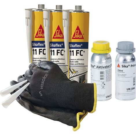 Sikaflex 11 FC weiß 3x 300ml mit Primer 210, Aktivator 205 und 5x Düsenspitzen - ideal für die Abdichtung von Aluminium und Stahl (1/3)