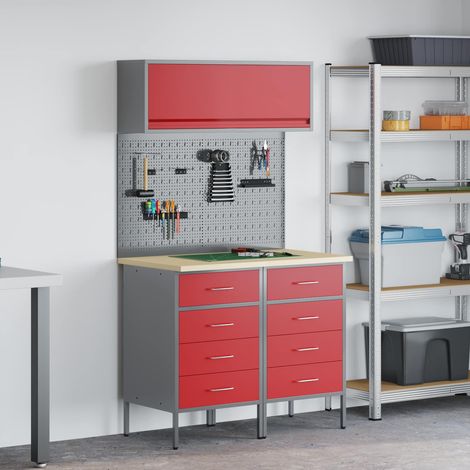Arbeitsschrankset mit Schubladen mit Regal 5 pcs Rot