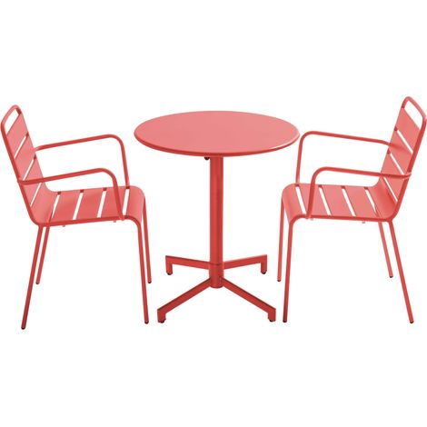 Ensemble table de jardin et 2 fauteuils en métal rouge - Palavas (1/4)