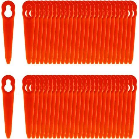 100 lames plastique ultra-minces orange L83. Pour tondeuses spécifiques, coupe nette et précise.