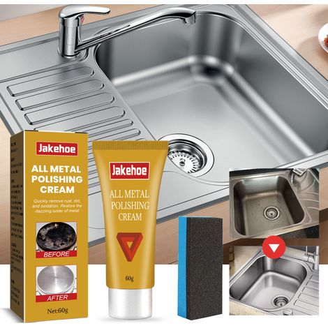 Metallpolierpaste für Küchenspülen, Edelstahl, multifunktionale Rostentfernerpaste – 60 g + Schwamm -- BIEMMEDUE (1/5)