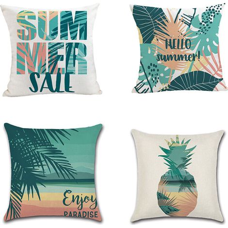 Housse de Coussin Animaux Fleurs La Vie Marine Plante Tropicale Taie d'oreiller pour Canapé Maison Salon Chambre Décoration D'intérieur,45x45cm,Ensemble de 4 pièces, (1/5)