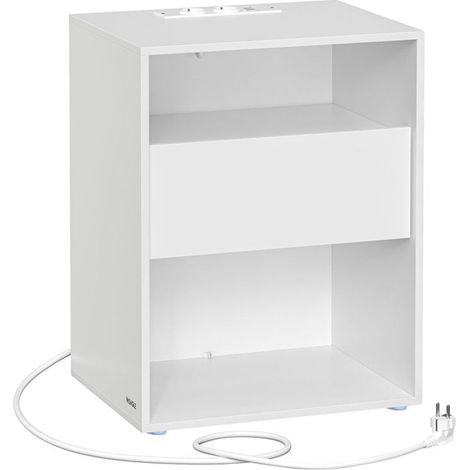Mesita de noche de montaje sin herramientas juego de 2 mesa auxiliar con regleta y cajón moderna para dormitorio o salón color blanco 120007594