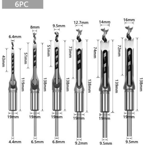 Lot de 6 Forets à bois trou carré Bédanes Creux en Acier Outils Set pour travail du bois Foret a trou carre Foret Trou de Perçage Mortaiser Burin 6,4/8/9,5/12,7/14/16mm Mèches Trou Carré (1/3)