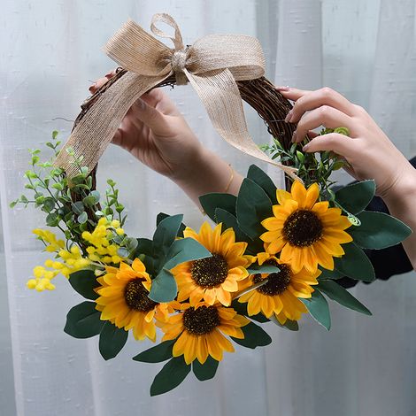 Couronne de tournesol artificielle en rotin, décoration de mariage (1/5)