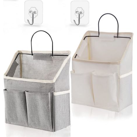 Ahlsen Wandaufbewahrungstaschen mit Taschen, faltbare Wandaufbewahrungstaschen aus Leinenstoff – mit 2 transparenten Haken (1/4)