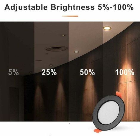 Encastré au mur et au plafond LED Downlight Noir, 10 x 5W LED Encastré au plafond Downlight 450lm AC 85-265V Plafonnier rond Plafonnier encastré 3000K Lumière chaude Taille : Ø8030mm (1/2)