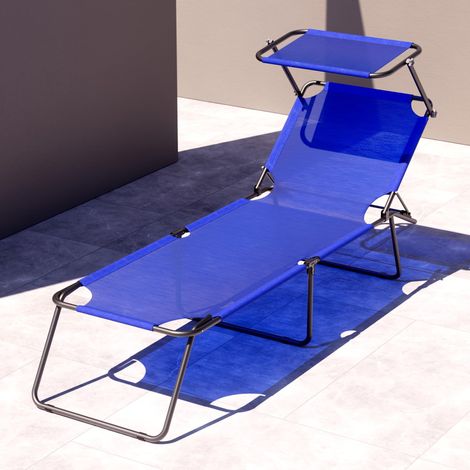 Lettino Pieghevole Con Tettuccio Regolabile Prendisole Parasole Schienale Reclinabile Regolabile Struttura In Metallo Nero Sedia Sdraio Per Spiaggia Mare Giardino Piscina 187 x 53 x 24 Cm (Beige) - Co (1/3)