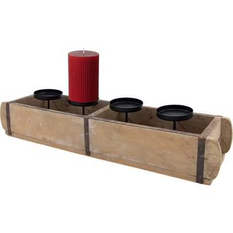Adventsleuchter in Ziegelform für Stumpenkerzen - 60 x 15 cm - Holz Weihnachts Kerzenständer für Säulenkerzen - Vintage Deko Holzkiste
