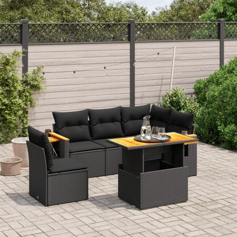 6-tlg. Garten-Sofagarnitur mit Kissen Schwarz Poly Rattan vidaXL (1/3)