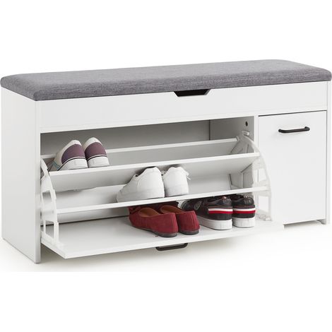Mondeer – Banc à chaussures avec siège – Rangement avec tiroir à abattant – Dimensions 100 x 30 x 52 cm – Panneau de particules écologique – Couleur blanc