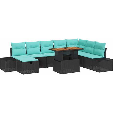 Garden Sofa Set 9 pcs Black Poly Rattan vidaXL (1/5)