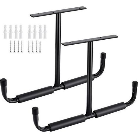 Crochet de rangement plafond garage en acier – Support pour bois suspendu, vélos, outils – Installation sur chevrons – Lot de 2, noir (1/5)