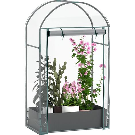 Mini serra da balcone, copertura in plastica rinforzata, porta avvolgibile, verde militare. (1/2)