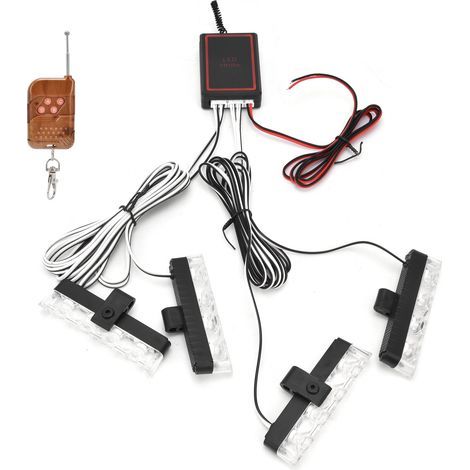 Gyrophare d'urgence à LED rouge et bleue, 4x4 LED à clignotement synchronisé, 12 V, avec télécommande (1/5)