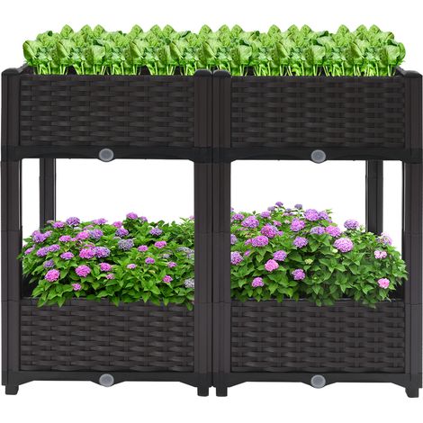 2 étages 4-boîtes Pots De Fleurs Plantation Pots Jardinière Surélevée Avec trous De Drainage Pot De Croissance pour Extérieur Intérieur Plantes Fleurs Herbes (noir) (1/5)