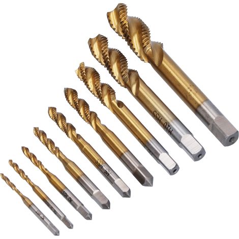 Spiralnut-Gewindebohrer-Set, Ti-beschichtet, HSS, Gewindeschneiden, Handwerkzeug, Hardware, 9 Größen M2–M12 (1/5)