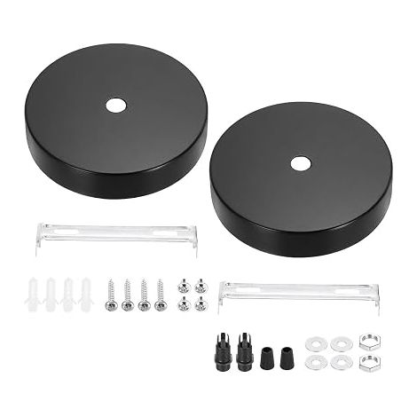 Boîte de Connexion, Abat-Jour Rond avec 1 Trou, Plafonnier, Rosace Luminaire, Cache-Fil, Cable, Kit Suspension, Pavillon, Baldaquin en Métal (100x20 mm) (Noir) (1/5)