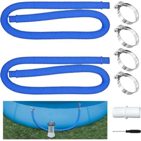 2 pièces Tuyau pour Piscine,Piscine Hors Terre Tuyau avec 4 Pinces Métalliques,Tuyaux de Rechange pour Piscine,pour Piscines Hors Sol (Bleu) (1/5)