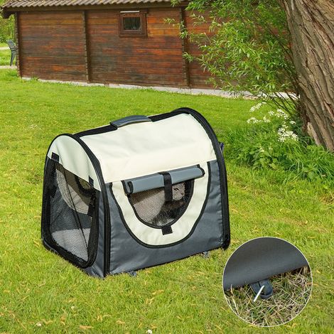 Transporteur pliable pour animaux de compagnie en Oxford avec coussin amovible lavable et sac de transport, 46x36x41cm, gris foncé (1/5)