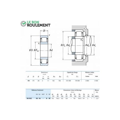 Roulement à rouleaux cylindriques NU1022-C3-NSK