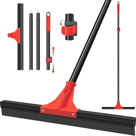 Balai Raclette avec Tête de Raclage en Caoutchouc de 44,5CM Et Manche Réglable de 148CM, Nettoyage des Raclette Sol en Béton, des Carrelages Et des Vitres de Piscine Et de Garage. (1/5)