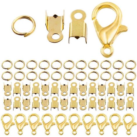 1 ensemble d'accessoires pour la création de bijoux : embouts de cordon pliables, anneaux de jonction, fermoirs mousquetons. (1/5)