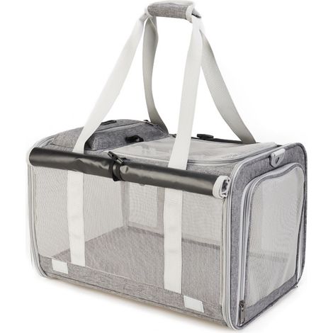 Cat Carrier Bag Portable Foldable Pet Carrier for Small Cats and Dogs with Large Opening Breathable Hands-Free Pet Carrying Bag for Travel, light gray (1/5)