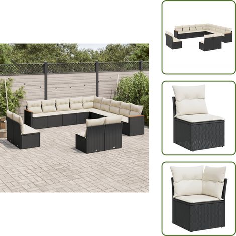 Salon de jardin avec coussins 13 pcs noir résine tressée - Ensemble Salon De Jardin - Mobilier Extérieur - Résine Tressée - Fauteuil De Jardin - Table Basse (1/5)