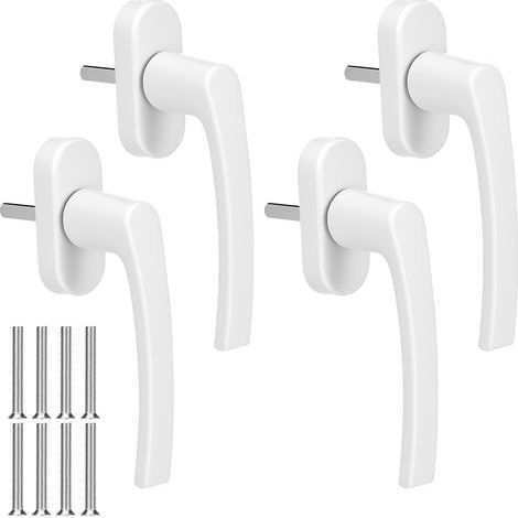 Ensemble De 4 Poignées De Fenêtre - Métal Blanc - Pour Fenêtres Et Portes Balcon - Tige Carrée 7x7mm Longueur 35mm Entraxe 43mm Intérieur (1/5)