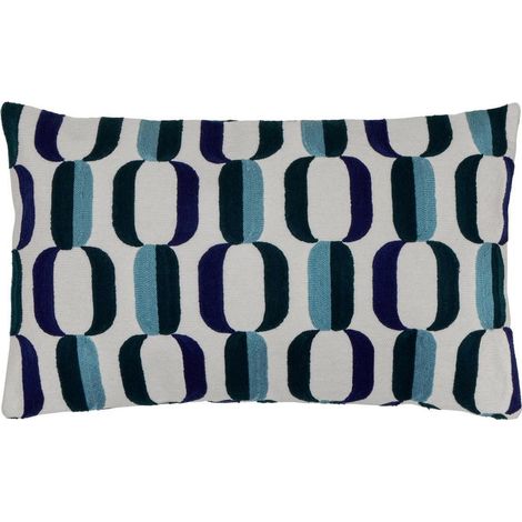 Coussin Déco Brodé "Hary" 30x50cm Bleu (1/3)
