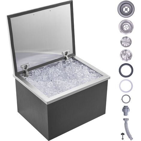 VEVOR Contenitore per Ghiaccio da Incasso 44,24 L 507x407x333 mm, Contenitore per Ghiaccio Coibentato in Acciaio Inox, Tubo Flessibile e Tappo di Scarico Inclusi, per Bevande Fresche, Cucina, Bar