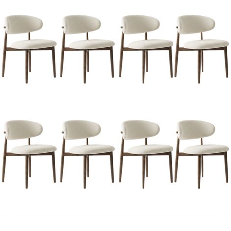 Lot de 8 chaises de salle à manger Lulu - Tissu Chenille Déperlant Blanc Cassé / Pieds finition Noyer