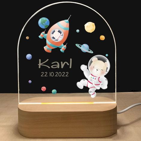 Veilleuse Bébé avec Prénom, Cadeau Naissance Fille et Garçon, Lampe Chevet LED, Décoration Chambre Bébé, Idée Cadeau Noël (1/5)