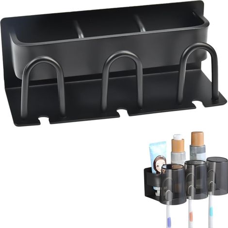 Lntyq An der Wand montierter Zahnbürstenhalter, selbstklebender Zahnbürstenhalter, multifunktionaler Halter für elektrische Zahnbürsten, selbstklebender Zahnbürstenhalter mit 3 Bechern, Organizer für (1/4)