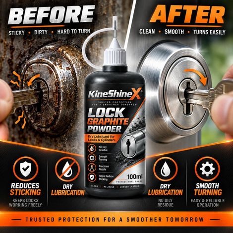 KineShineX Door Lock Cylinder Graphite Lubricating Powder 100ml (Dry Lock Lubricant for Smooth Keyhole) (1/4)