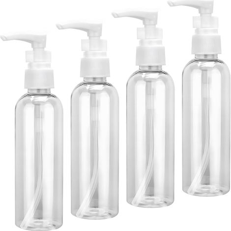 4 Pièces Flacon Pompe Vide, 100 ml Bouteilles de Voyage Tanspaentes, Pompe en Plastique Bouteille de Voyage, Distibuteu de Lotion, pou maquillage, lotion et shampooing