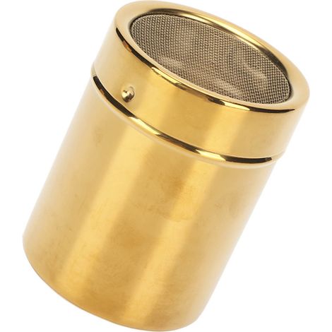 Saupoudreuse à sucre en acier inoxydable résistant à la rouille, maille fine dorée, idéale pour la cuisine. (1/5)