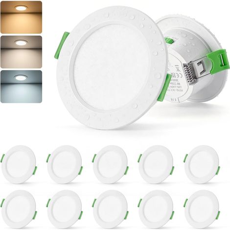 Spot LED Encastrable 230V, Trou 55mm - 68mm, 4W Spot Salle de Bain IP44 Blanc Chaud 3000K Blanc Neutre 4000K Blanc Froid 6000K, Spots de Plafond Extra Plat pour Salon, Cuisine, Lot de 10