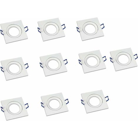 Kit 10 Porta faretti ad incasso quadrato acciaio orientabile per controsoffittatura supporto portafaretto con molle foro 75 mm Bianco (1/2)