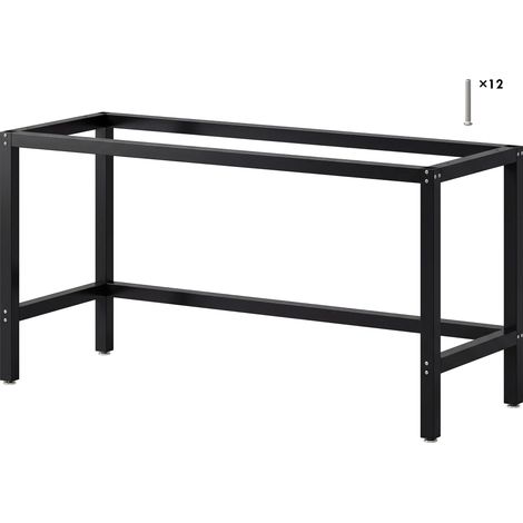 Pied de table industriel - HOMCOM - trous de montage et patins réglables - charge 250 kg - acier - 150x50x81,5cm - noir (1/5)