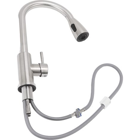 Robinet de cuisine universel à douchette extractible en acier inoxydable brossé, pivotant à 360 degrés, pour la maison