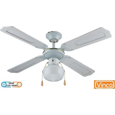 Agitatore/Ventilatore da soffitto in legno laccato bianco 1 lampada Vinco - 70912