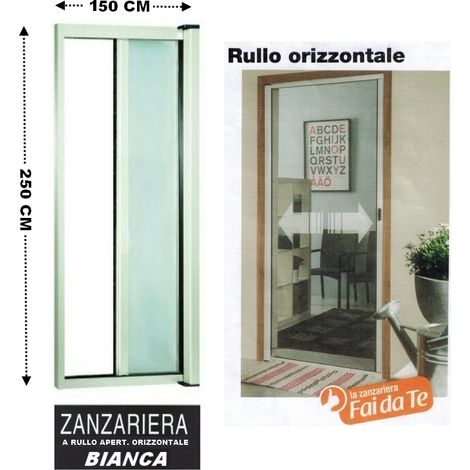 Zanzariera a rullo in alluminio per porte/balconi con profilo riducibile/regolabile avvolgimento orizzontale 150x250cm Bianca