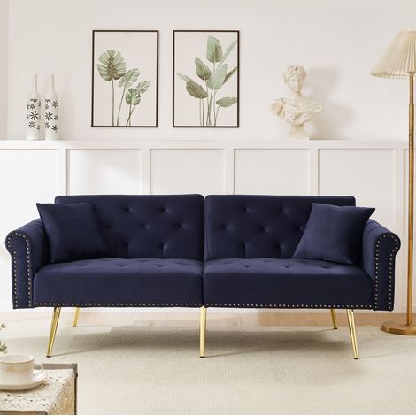 Sofá cama plegable con respaldo doble reclinable azul OKMYHOME (1/5)