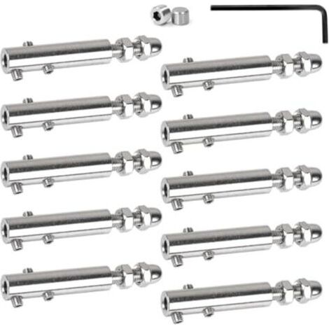 Lot de 10 Serre-câbles 6 mm Tendeur en inox avec tige filetée et clé Allen, Serre-câble en acier inoxydable pour la fixation et la tension des câbles remplissage de garde-corps, balustrades