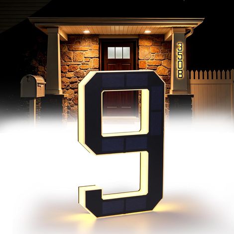 17cm Numéros de Maison Solaires Éclairés pour l'Extérieur, Plaques d'Adresse Numéros de Maison Éclairées et Imperméables LED pour Maisons, Grands Numéros de Maison Modernes Personnalisés (1/5)